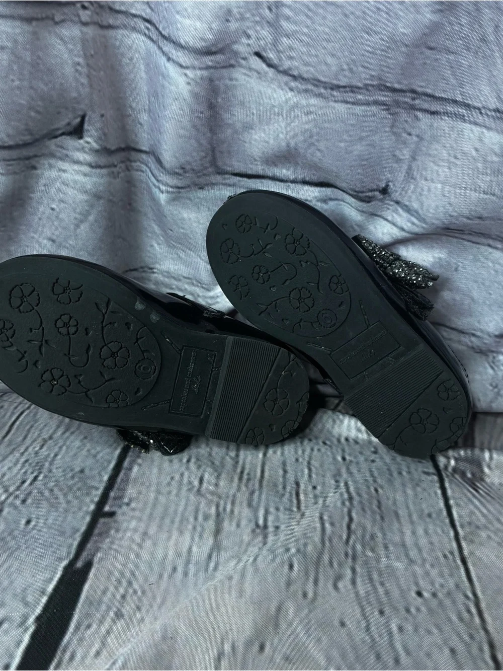 5/$20 Coquette Dark Balletcore Goth Glam Black Patent Mary Janes Glitter Bow 6